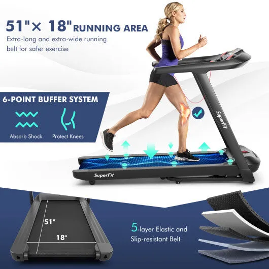 4.75HP Folding Treadmill with Preset Programs Touch Screen Control-Black - Color: Black - Size: 4-4.75 HP