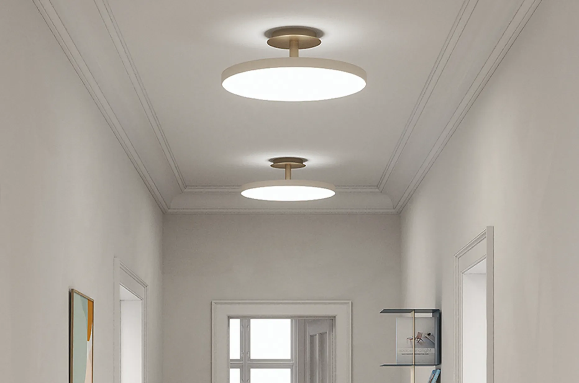 AST Medium Semi-Flush Disc in Pearl White & Brass - ID 13531