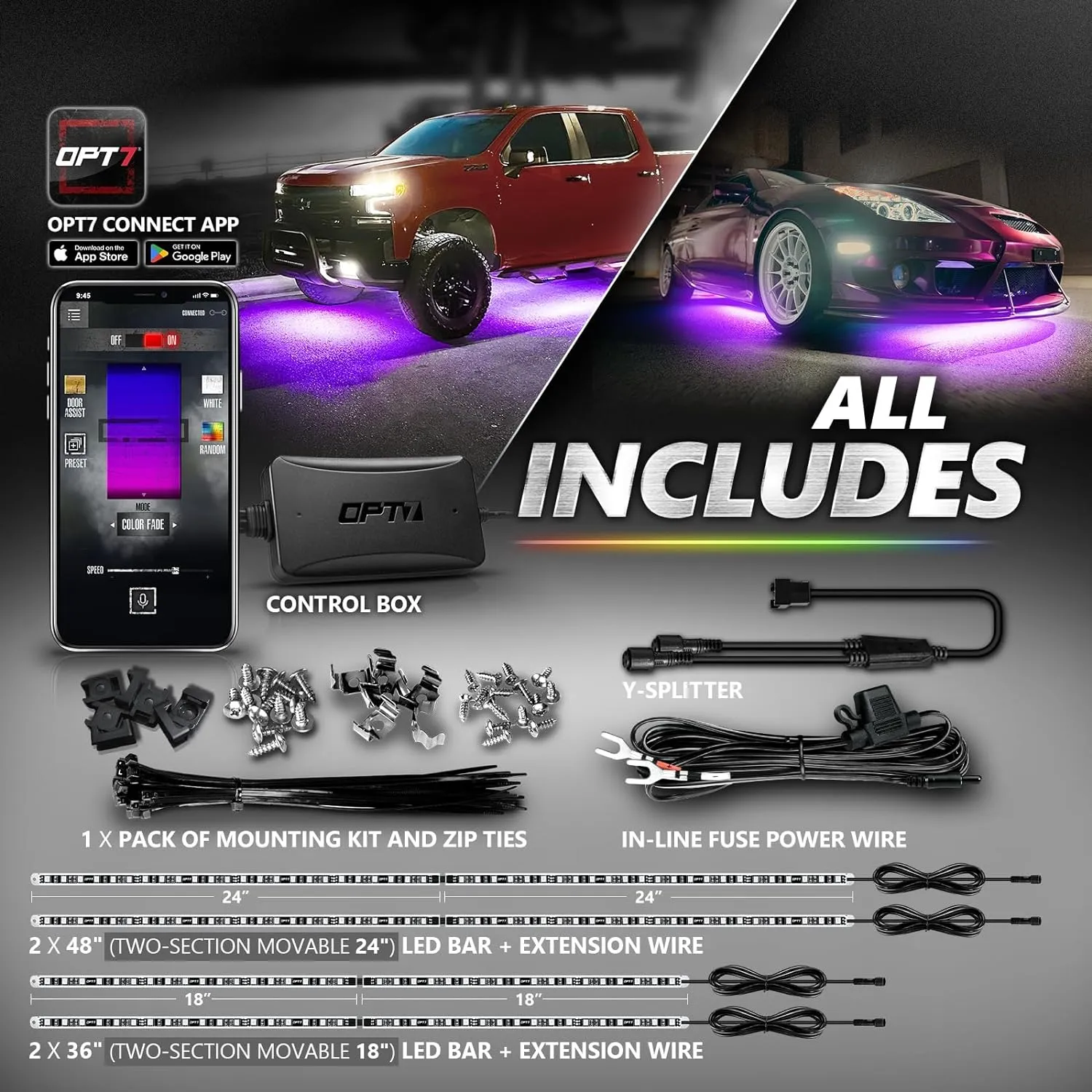 AURA PRO LED Aluminum Underglow Lighting Kit Bluetooth Enabled App