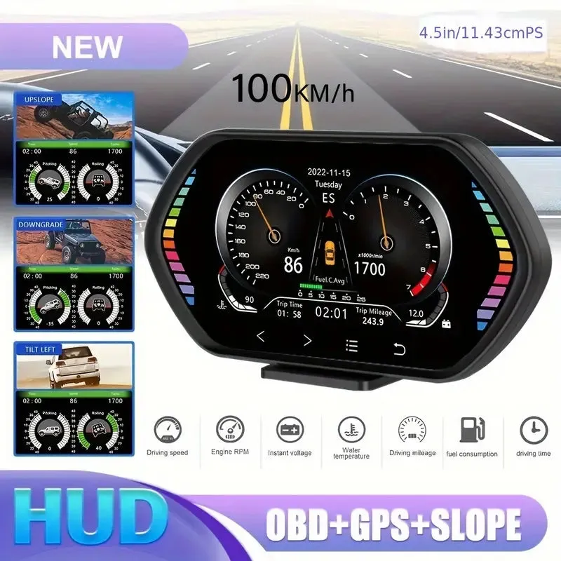 Automotive 3-in-1 OBD2 GPS Tilt Meter HUD