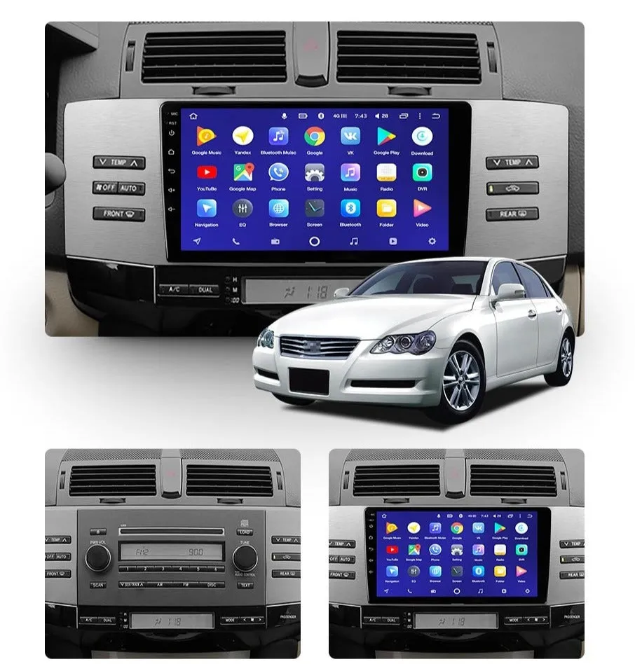 Car Dealz 10.2" Android 10.0 For Toyota Mark X 1 X120 2004 - 2009 Head Unit In Dash Plus OEM Fascia