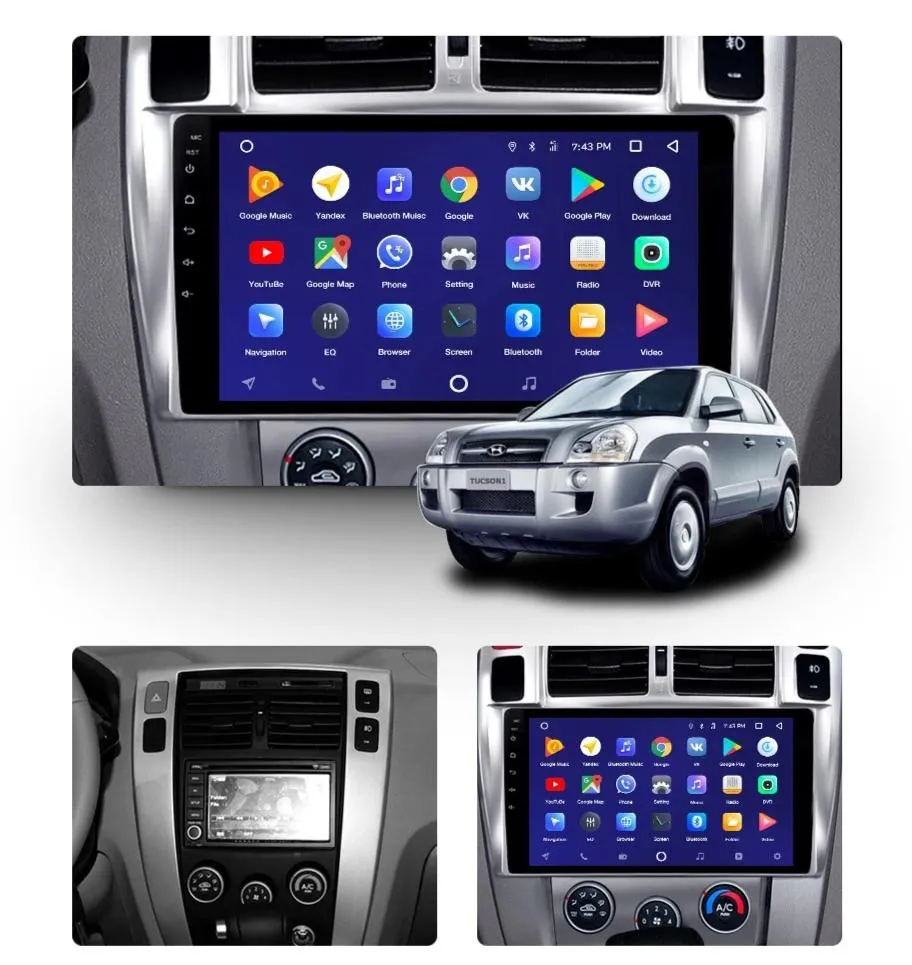 Car Dealz 10.2" Android 10.0 Hyundai Tucson 1 2004-2009 w CAM Head Unit In Dash Plus OEM Fascia