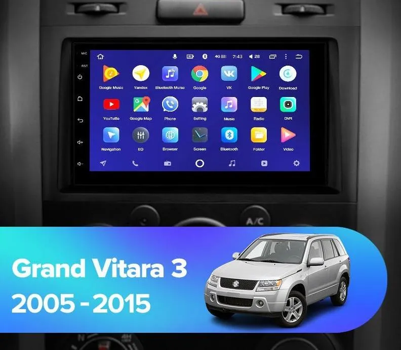 Car Dealz 10.2" Android 10.0 Suzuki Grand Vitara 3 2005 - 2015 In Dash Plus OEM Fascia