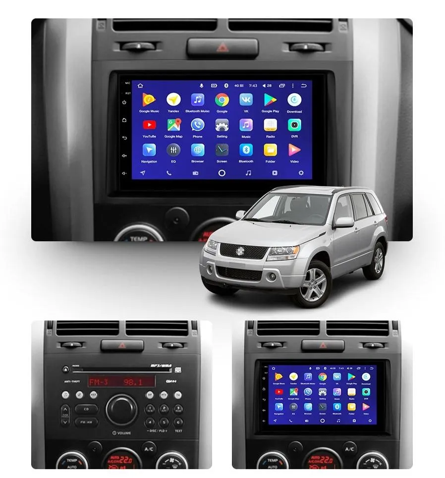 Car Dealz 10.2" Android 10.0 Suzuki Grand Vitara 3 2005 - 2015 In Dash Plus OEM Fascia