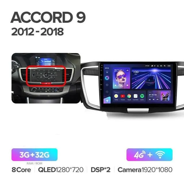 Car Dealz Elite 4G Data Model 10.2" Android 12.0 For Honda Accord 9 CR 2012-2018 In Dash Plus OEM Fascia