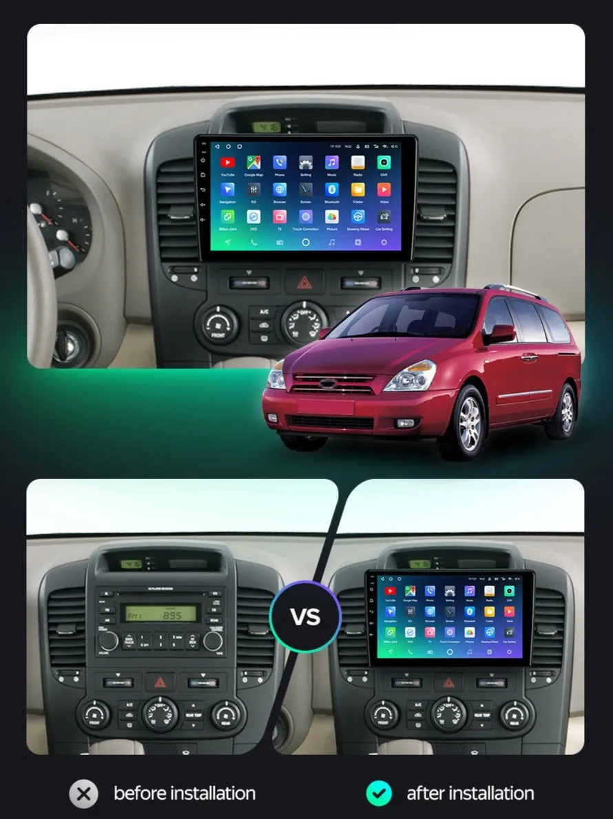 Car Dealz Premium Advanced 4G Data Model 10.2" Android 12.0 For Kia Carnival VQ 2006 - 2014 In Dash Plus OEM Fascia