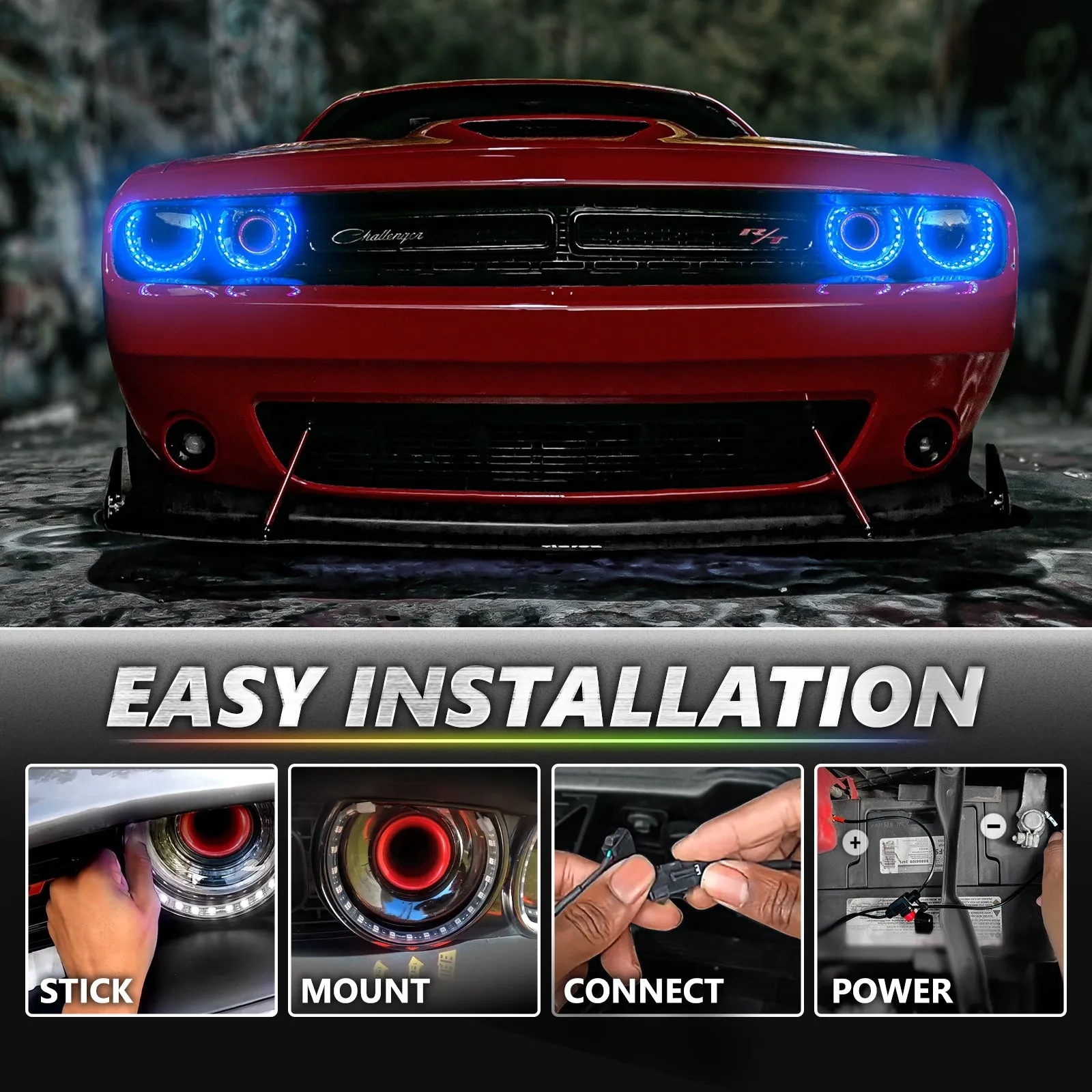 Dodge Challenger 08-23 AURA PRO Bluetooth DRL Halo RGB - Install Friendly