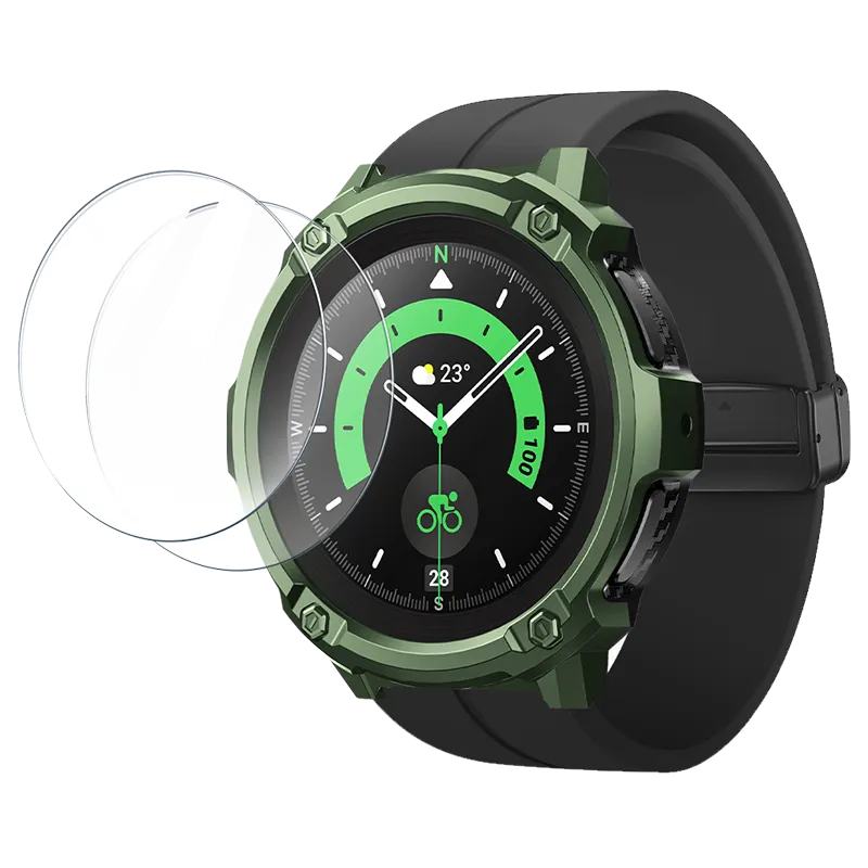 Galaxy Watch5 Pro 45mm Unicorn Beetle Rugged Case with Glass Screen Protectors-Dark Green