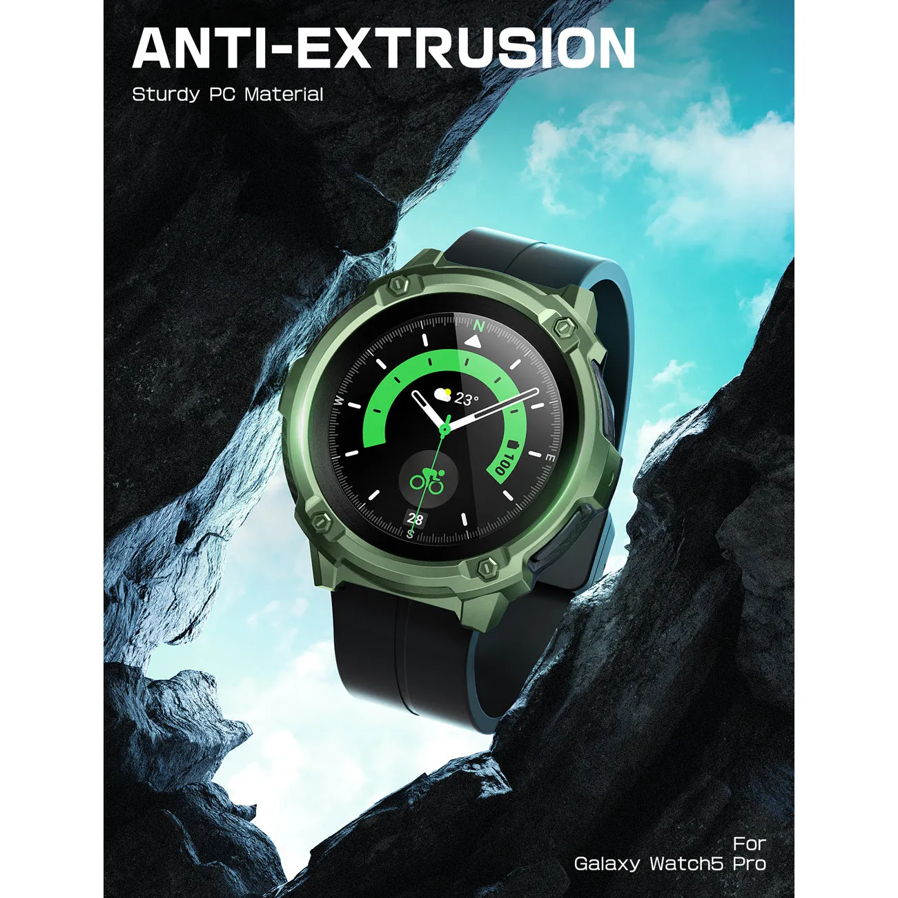 Galaxy Watch5 Pro 45mm Unicorn Beetle Rugged Case with Glass Screen Protectors-Dark Green