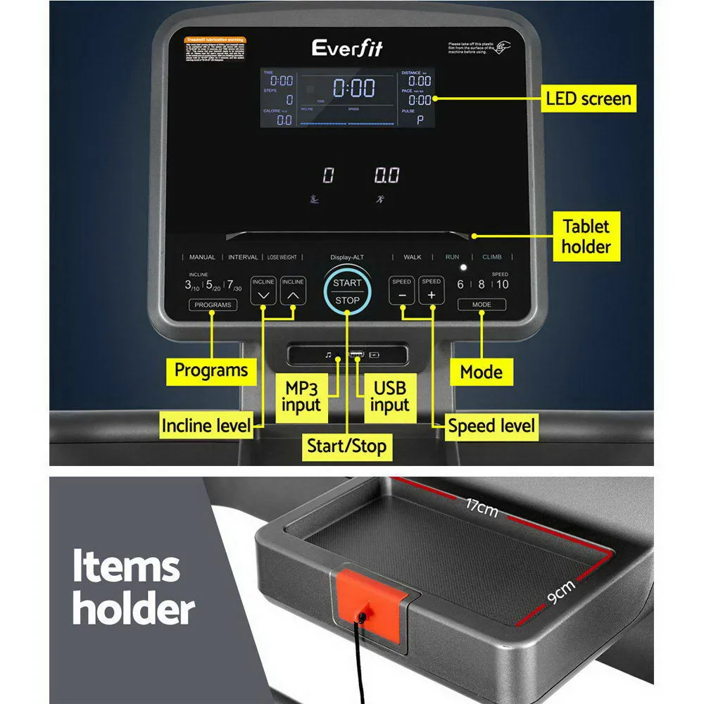 High Incline Treadmill with LED Display, Bluetooth - Everfit