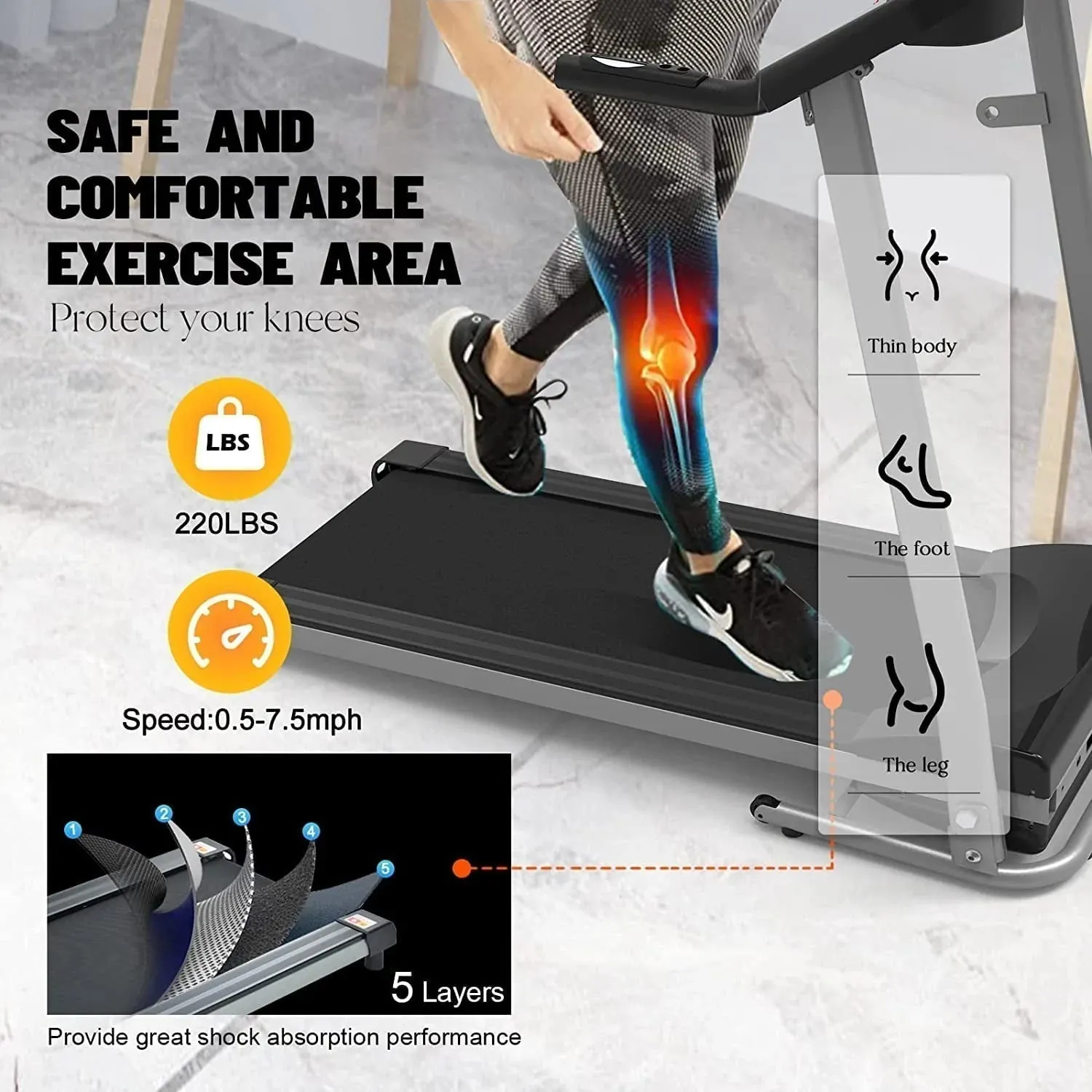 Home Foldable Treadmill with Incline for Home Workout 15 Preset or Adjustable Programs 250 LB Capacity