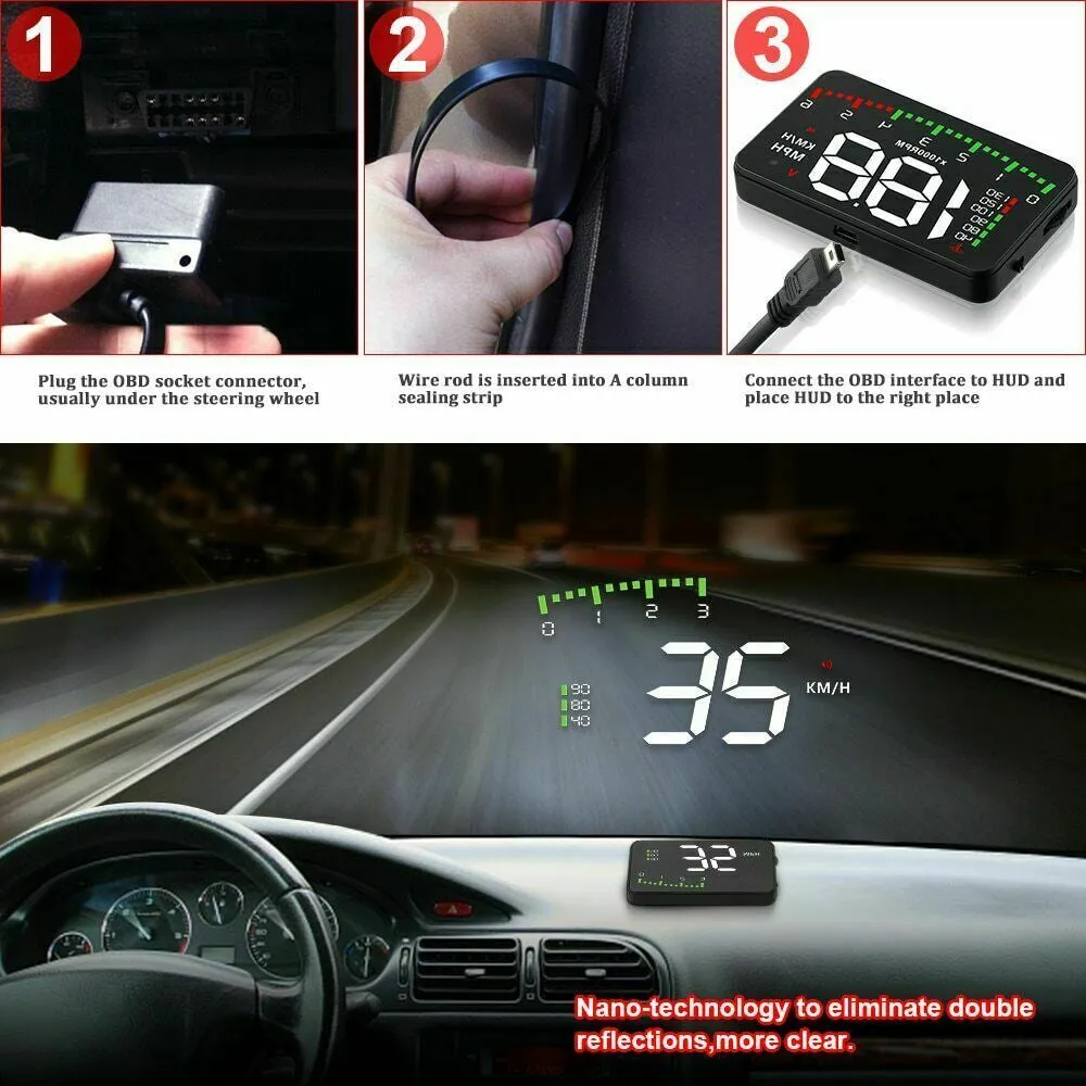 HUD Car Display Overs-speed Warning Projecting Data System- USB Powered