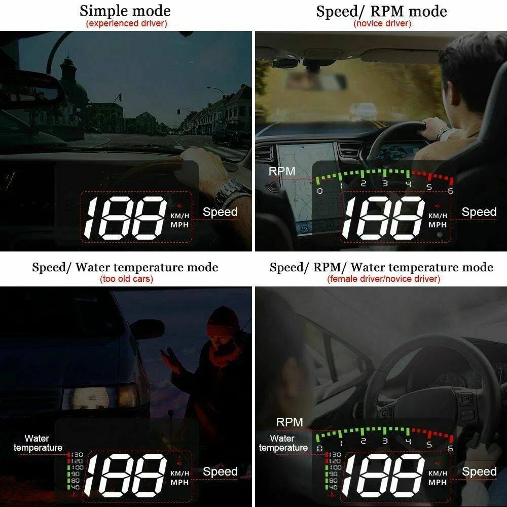 HUD Car Display Overs-speed Warning Projecting Data System- USB Powered