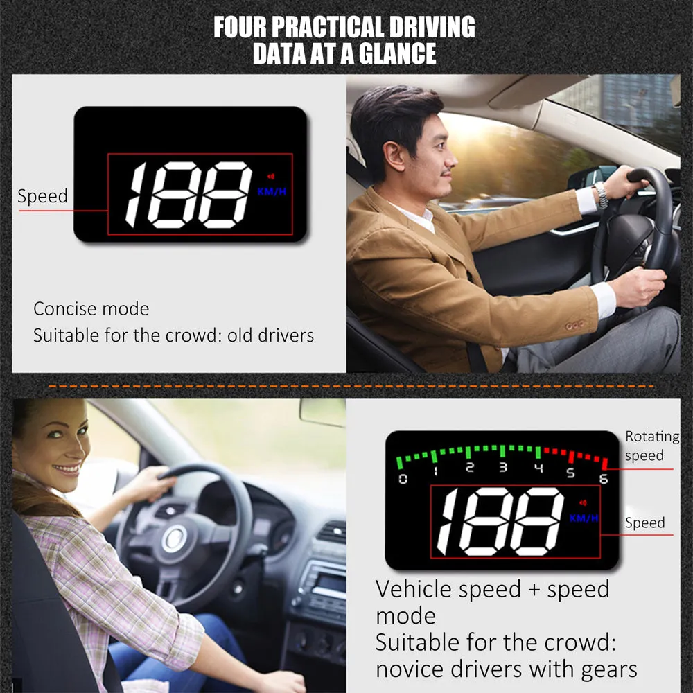 HUD Car Display Overs-speed Warning Projecting Data System- USB Powered
