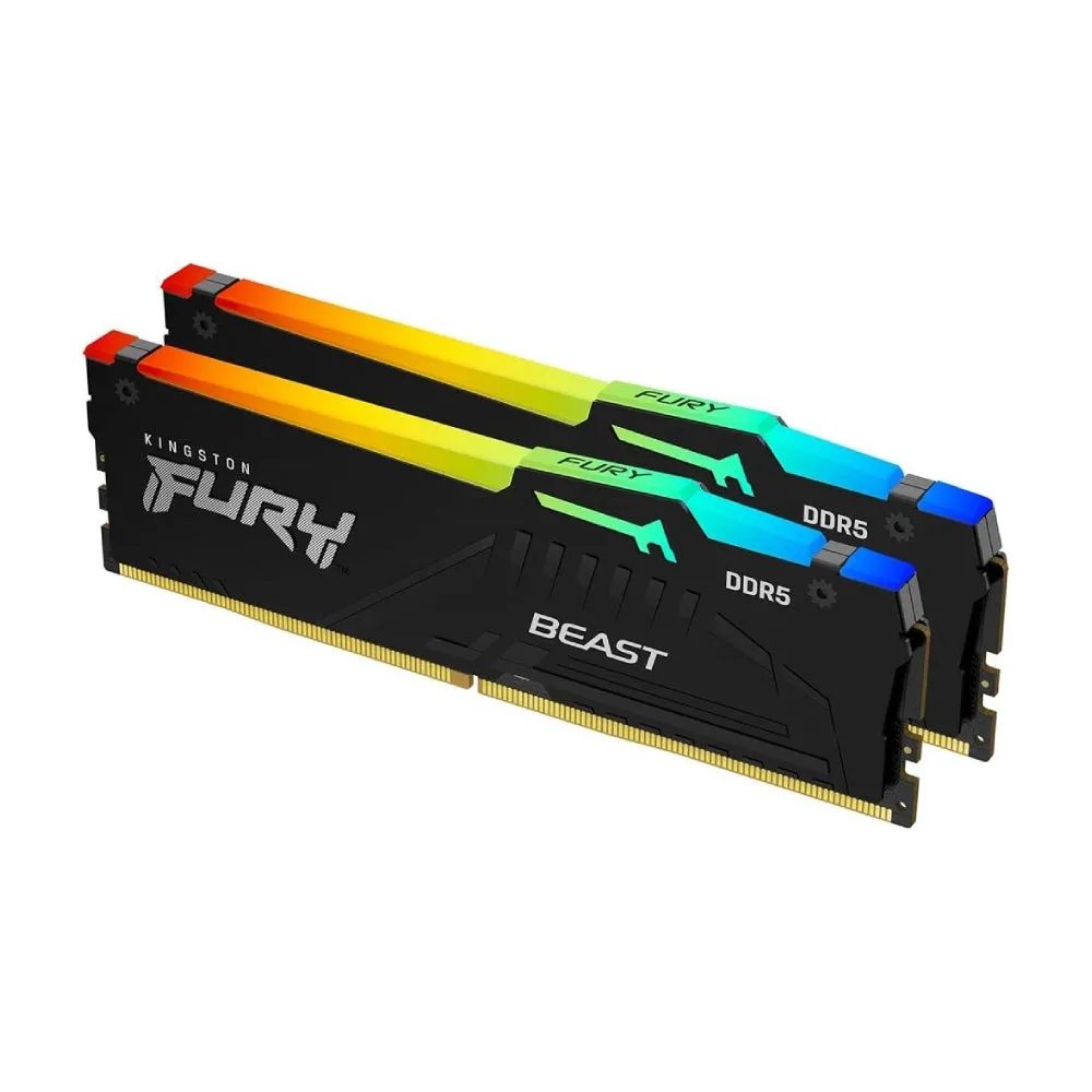 Kingston Fury Beast RGB RAM, 64 GB DDR5 (2x32 GB), 5600 MHz, CL40, KF556C40BBAK2-64, black