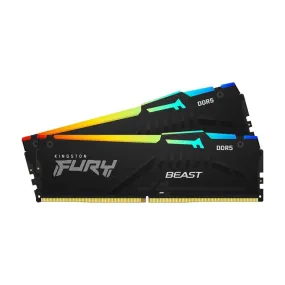 Kingston Fury Beast RGB RAM, 64 GB DDR5 (2x32 GB), 5600 MHz, CL40, KF556C40BBAK2-64, black