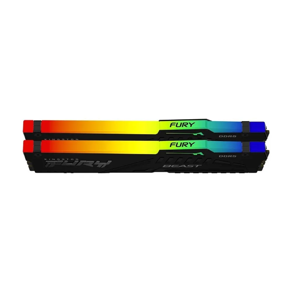 Kingston Fury Beast RGB RAM, 64 GB DDR5 (2x32 GB), 5600 MHz, CL40, KF556C40BBAK2-64, black