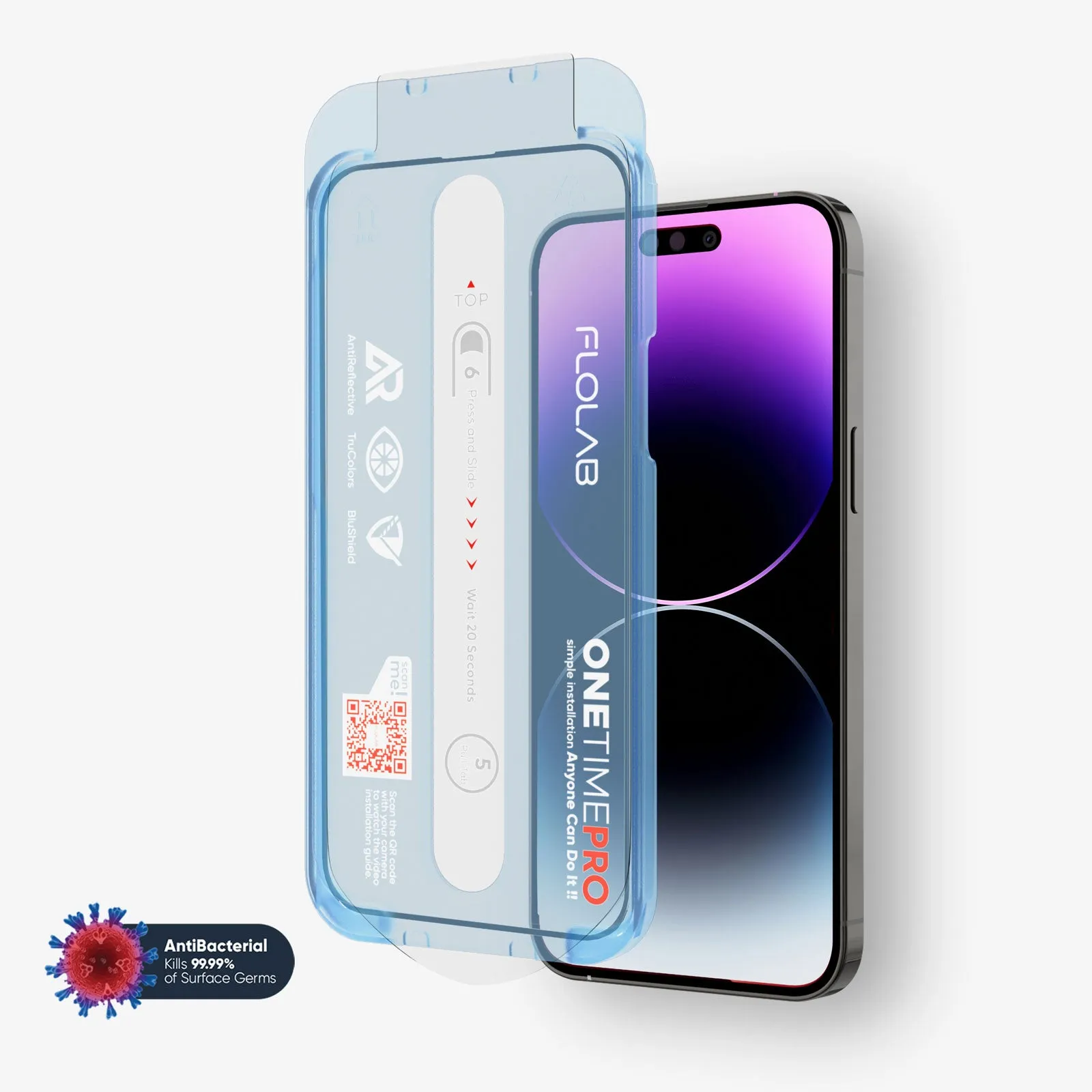 ONETIME PRO NanoArmour iPhone Screen Protector with ClearVue Anti-Reflective Technology: Clear, Anti-Blue Light, Edge-to-Edge Protection, Antimicrobial, Non-Yellowing.