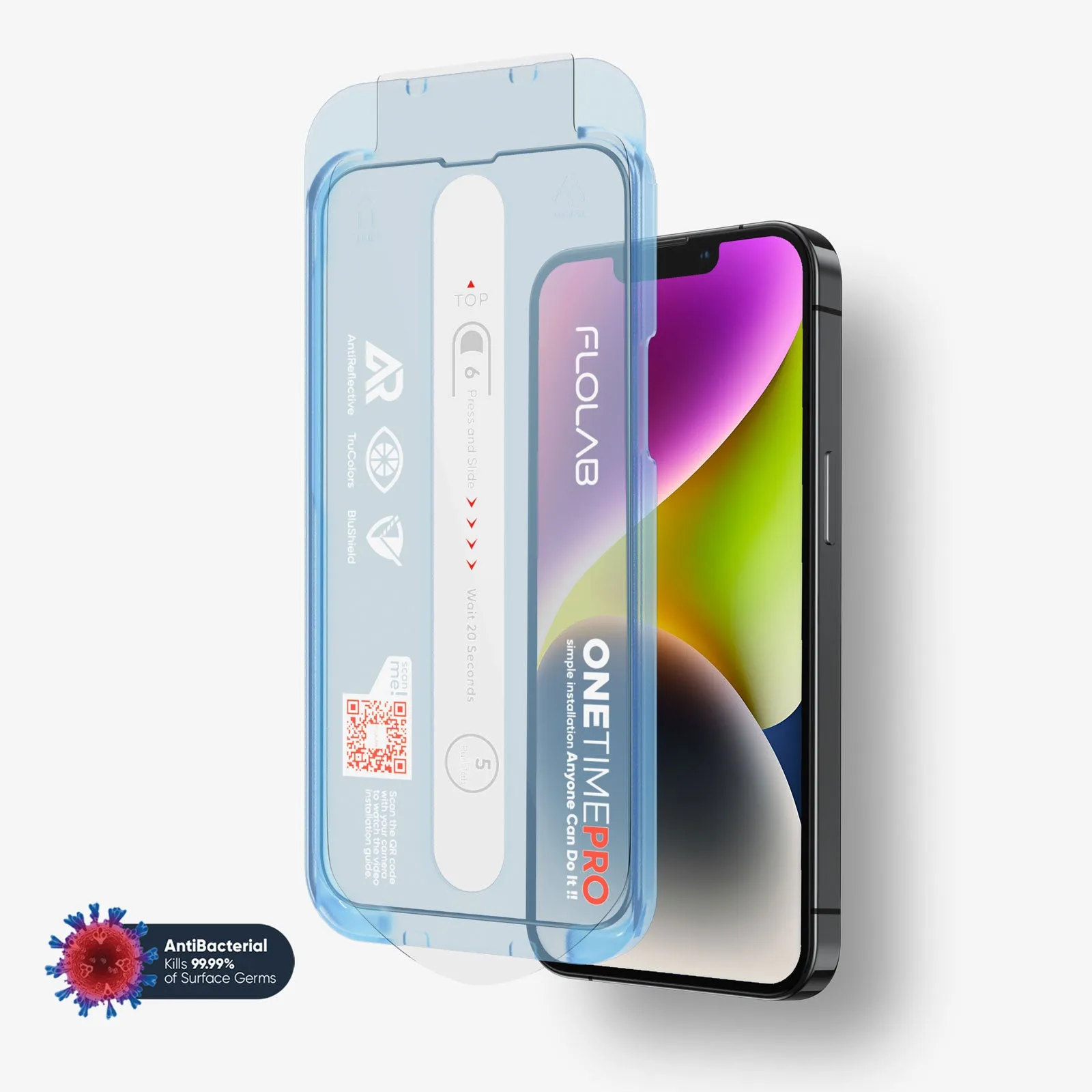 ONETIME PRO NanoArmour iPhone Screen Protector with ClearVue Anti-Reflective Technology: Clear, Anti-Blue Light, Edge-to-Edge Protection, Antimicrobial, Non-Yellowing.