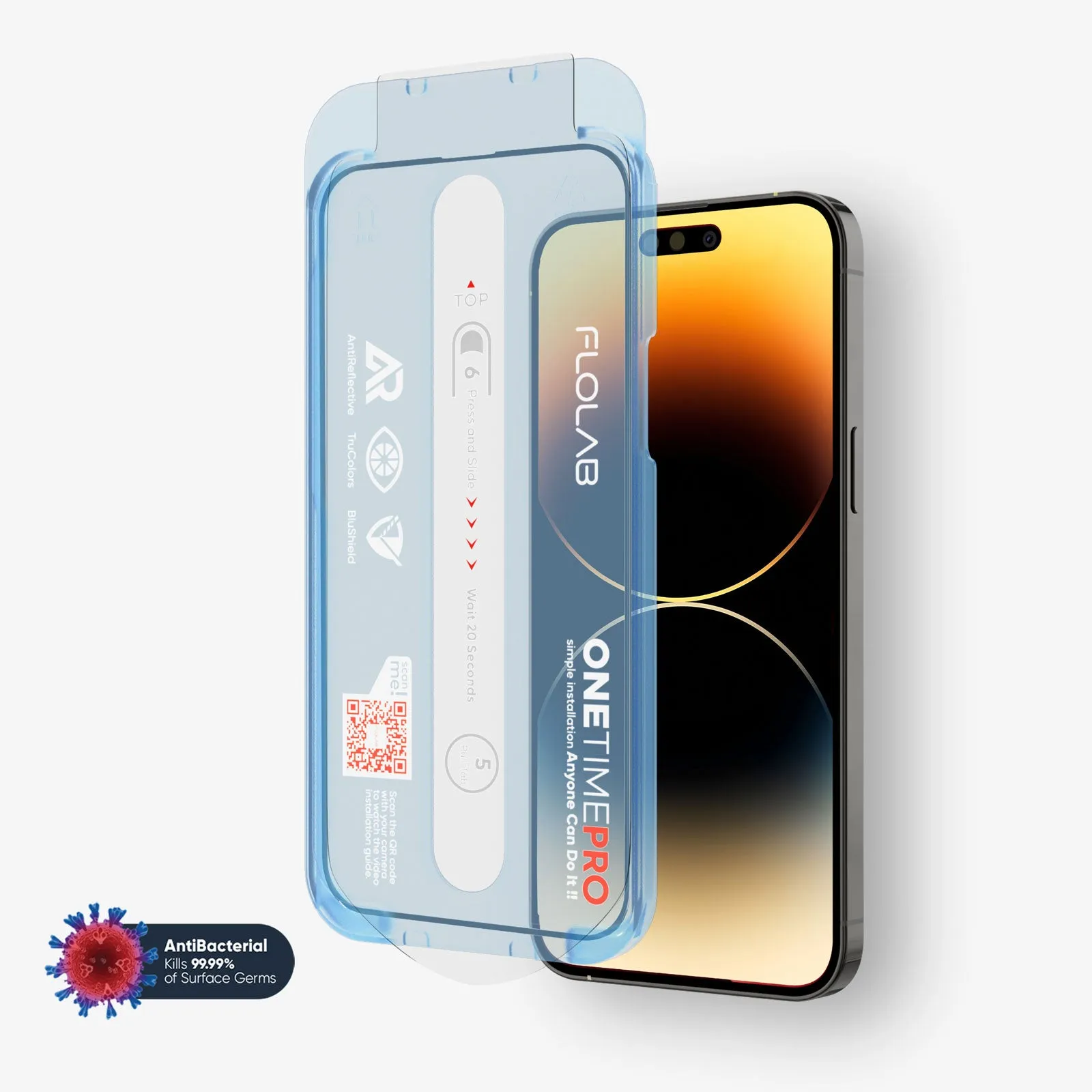 ONETIME PRO NanoArmour iPhone Screen Protector with ClearVue Anti-Reflective Technology: Clear, Anti-Blue Light, Edge-to-Edge Protection, Antimicrobial, Non-Yellowing.