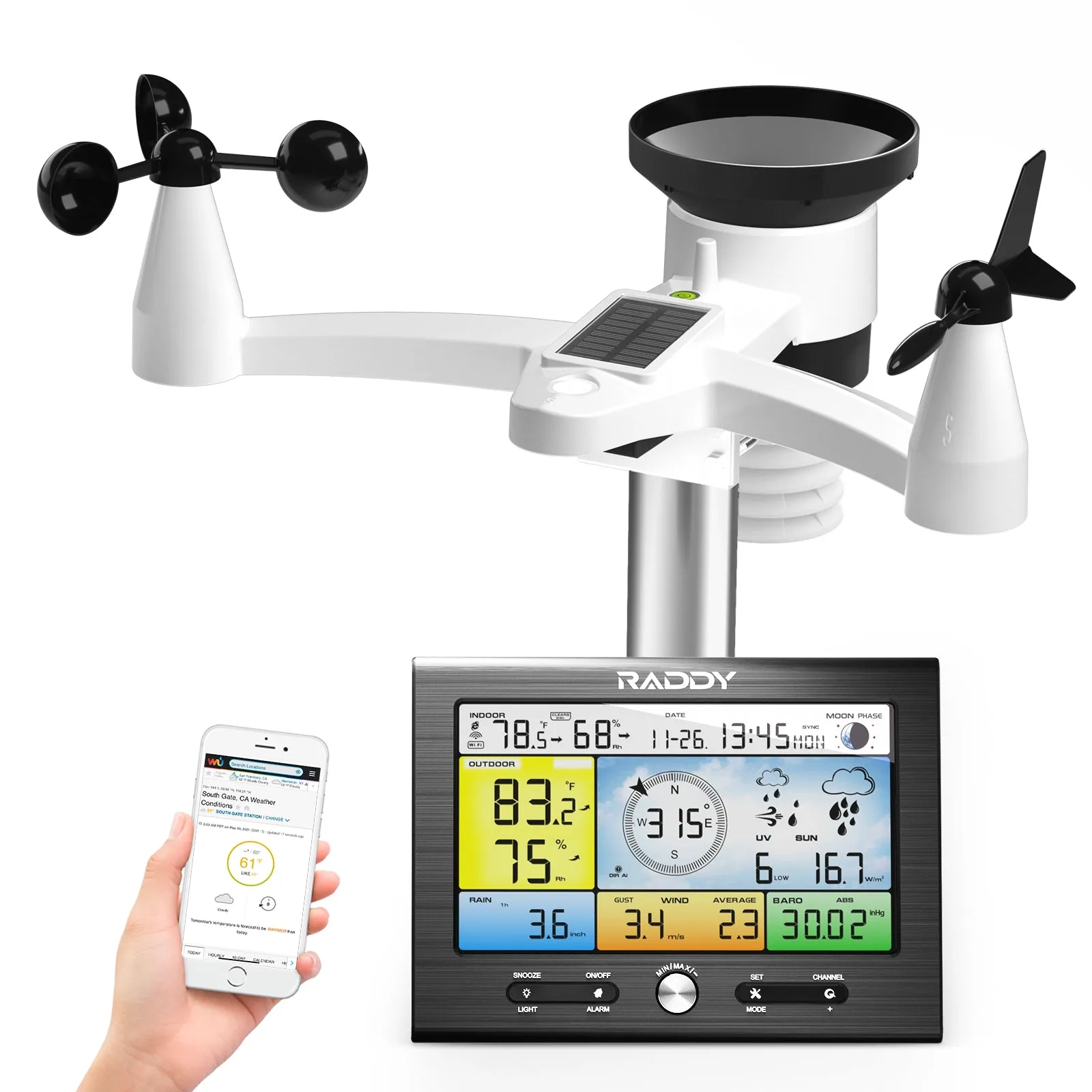 Raddy WF-100SE Weather Station | 13-in-1 Display | Wi-Fi Indoor Outdoor | Upgraded Design Version