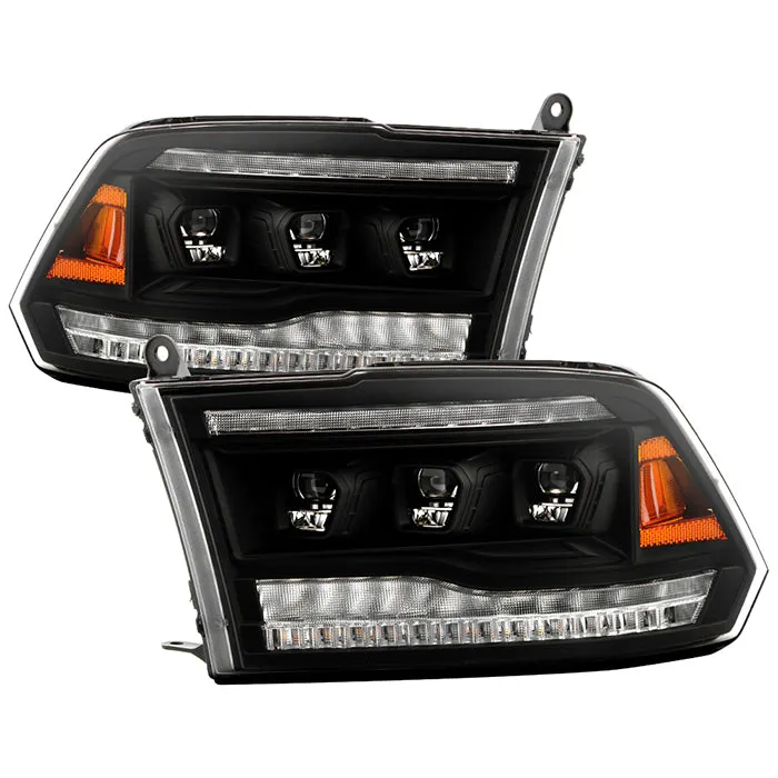 Spyder LED Projectile Headlights Dodge Ram 1500 (09-18) 2500/3500 (10-19) Halogen Model [Apex  Series - Sequential LED Turn Signal] Black