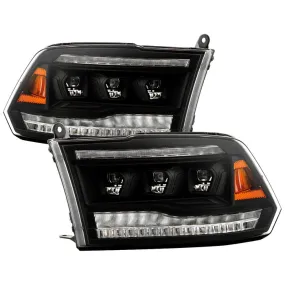 Spyder LED Projectile Headlights Dodge Ram 1500 (13-18) 2500/3500 (13-19) Halogen Model [Apex  Series - Sequential LED Turn Signal] Black