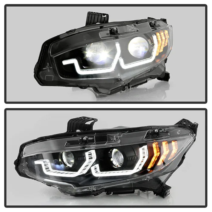 Spyder LED Projectile Headlights Honda Civic (16-20) Halogen Model [Apex  Series - Sequential LED Turn Signal] Black