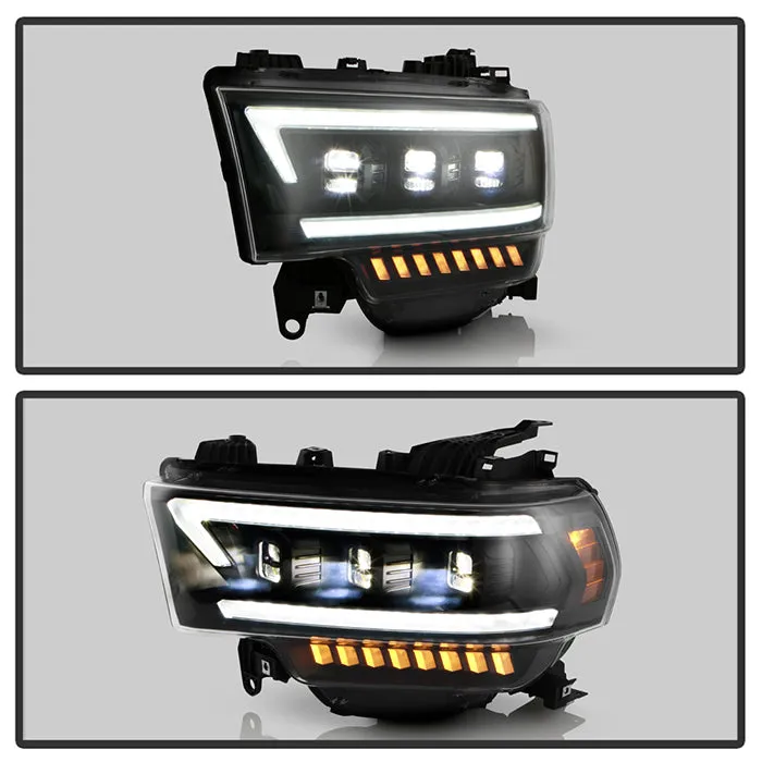 Spyder LED Projector Headlights Ram 2500/3500 (19-22) Halogen Model [Apex Series w/ Sequential LED Turn Signal] Black