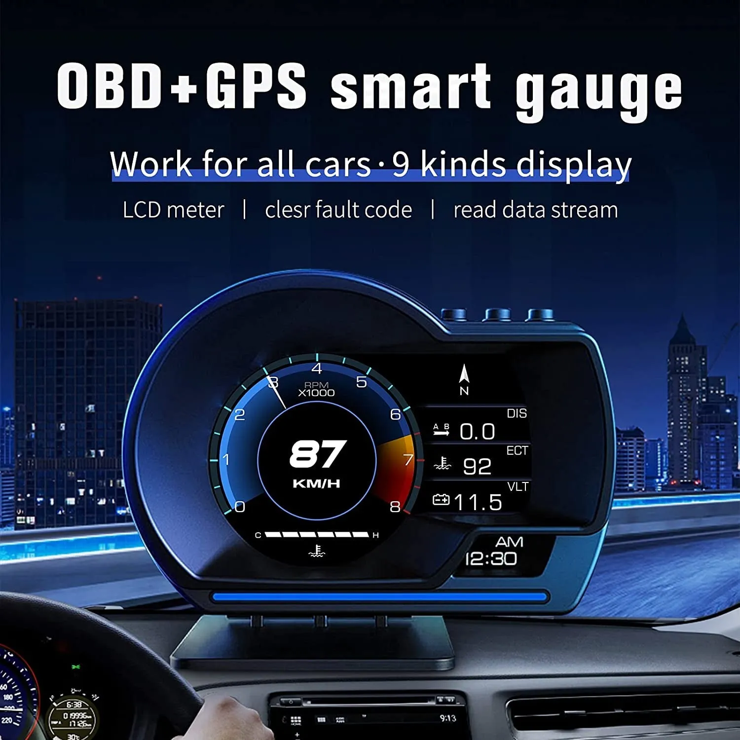 Wiiyii Car HUD Head up Display P6, OBD GPS Smart Gauge, Works Great for Most Cars (190 Grams)