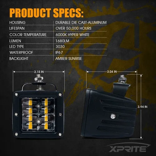 Xprite Sunrise Series 3" LED Spot Light w/ Blue Backlight  - Clear or Amber